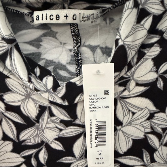 Alice + Olivia DELAINA TURTLENECK TOP NWT MEDIUM Black & White print - Picture 4 of 4